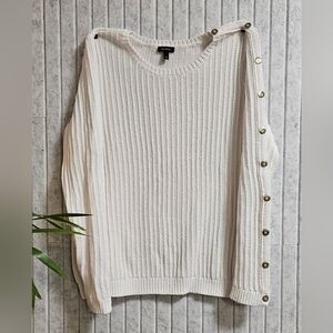 Talbots White Button Side Ribbed Sweater Women’s Large